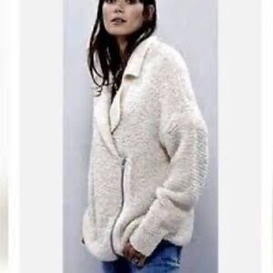Free People “Addicted To You” Wool Blend Moto Jacket Small Ivory Sweater. 1036